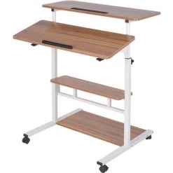 Bureau D'ordinateur Portable à Roulettes Station De Travail Table Réglable En Hauteur (blanc) Coxolo