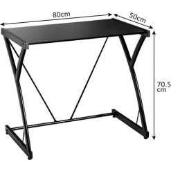 COSTWAY Bureau Informatique En Forme De Z Avec Pieds Réglables, Plateau En Verre Trempé Et Cadre En Fer, 80 × 50 × 70,5 Cm, Noir -France Bureau Soldes 2022 42671273 5