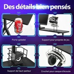 COSTWAY Bureau De Gamer 120 Cm En Forme De Y, Avec Étagère Pour Écran, Porte-manettes, Porte-gobelet Et Crochet Pour Casque, Noir 10 COSTWAY Bureau De Gamer 120 Cm En Forme De Y, Avec Étagère Pour Écran, Porte-manettes, Porte-gobelet Et Crochet Pour Casque, Noir -France Bureau Soldes 2022 42671275 4