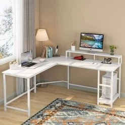 Tribesigns Bureau D'ordinateur Bureau De Jeu Poste De Travail D'¨¦criture En Forme De L Bureau D'¨¦tude D'angle PC Ordinateur Portable Ordinateur Portable Table De Bureau,Blanc