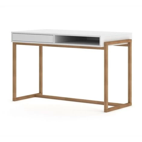 PRICE FACTORY Bureau GEILO Style Scandinave 1 Tiroir Et 1 Niche Coloris Blanc Et Hêtre - Blanc 3 PRICE FACTORY Bureau GEILO Style Scandinave 1 Tiroir Et 1 Niche Coloris Blanc Et Hêtre - Blanc