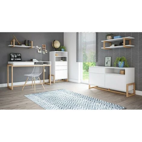 PRICE FACTORY Bureau GEILO Style Scandinave 1 Tiroir Et 1 Niche Coloris Blanc Et Hêtre - Blanc 4 PRICE FACTORY Bureau GEILO Style Scandinave 1 Tiroir Et 1 Niche Coloris Blanc Et Hêtre - Blanc – Image 2