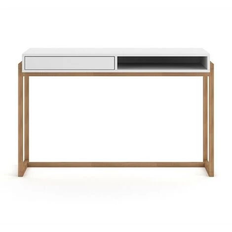 PRICE FACTORY Bureau GEILO Style Scandinave 1 Tiroir Et 1 Niche Coloris Blanc Et Hêtre - Blanc 6 PRICE FACTORY Bureau GEILO Style Scandinave 1 Tiroir Et 1 Niche Coloris Blanc Et Hêtre - Blanc – Image 4
