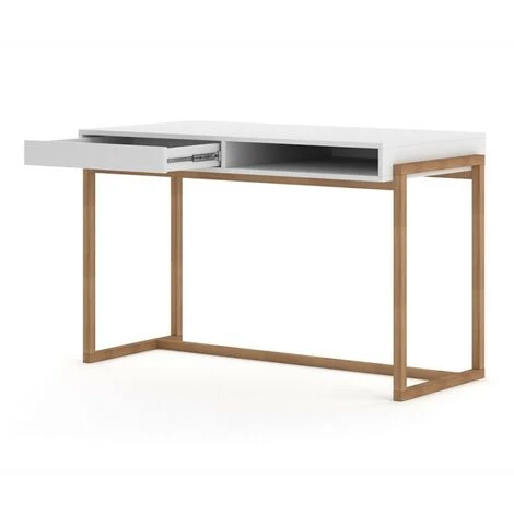 PRICE FACTORY Bureau GEILO Style Scandinave 1 Tiroir Et 1 Niche Coloris Blanc Et Hêtre - Blanc 7 PRICE FACTORY Bureau GEILO Style Scandinave 1 Tiroir Et 1 Niche Coloris Blanc Et Hêtre - Blanc – Image 5