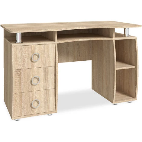 LES TENDANCES Bureau 3 Tiroirs 5 étagères Bois Chêne Clair Marte 125 Cm 3 LES TENDANCES Bureau 3 Tiroirs 5 étagères Bois Chêne Clair Marte 125 Cm