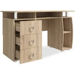 LES TENDANCES Bureau 3 Tiroirs 5 étagères Bois Chêne Clair Marte 125 Cm 7 LES TENDANCES Bureau 3 Tiroirs 5 étagères Bois Chêne Clair Marte 125 Cm -France Bureau Soldes 2022 42833432 2