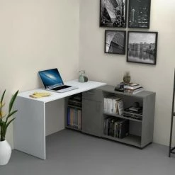 ARGONAUTA Bureau D'angle Réversible En Ciment Blanc MIA 210x60x H74 Cm -France Bureau Soldes 2022 42837298 3