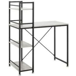 Bureau Combiné En Acier Et MDF Coloris Noir-optique Béton - Dim : L90 X P52 X H114 Cm -PEGANE-