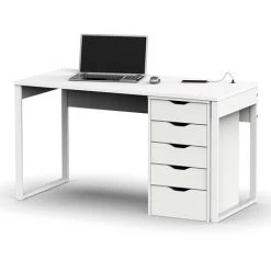 Bureau Coloris Blanc - Hauteur 76 X Longueur 135 X Profondeur 60 Cm -PEGANE- 7 Bureau Coloris Blanc - Hauteur 76 X Longueur 135 X Profondeur 60 Cm -PEGANE- -France Bureau Soldes 2022 42853333 2