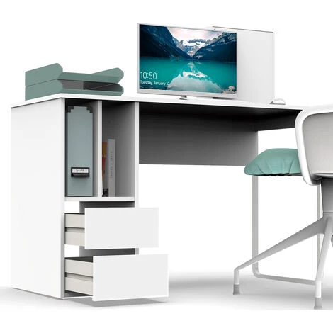 Bureau Coloris Blanc - Hauteur 74 X Longueur 120 X Profondeur 55 Cm -PEGANE- 6 Bureau Coloris Blanc - Hauteur 74 X Longueur 120 X Profondeur 55 Cm -PEGANE- – Image 4