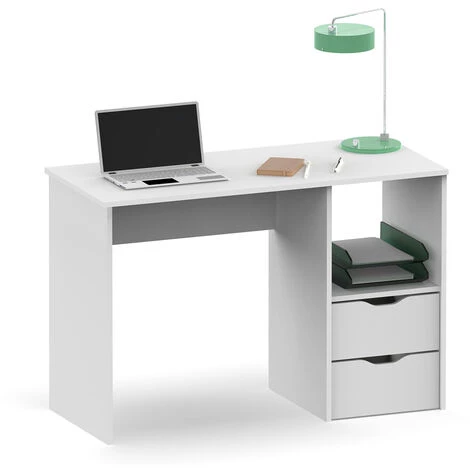 Bureau 2 Tiroirs Coloris Blanc - Hauteur 76 X Longueur 115 X Profondeur 50 Cm -PEGANE- 4 Bureau 2 Tiroirs Coloris Blanc - Hauteur 76 X Longueur 115 X Profondeur 50 Cm -PEGANE- – Image 2