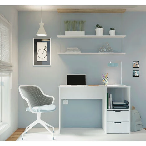 Bureau 2 Tiroirs Coloris Blanc - Hauteur 76 X Longueur 115 X Profondeur 50 Cm -PEGANE- 5 Bureau 2 Tiroirs Coloris Blanc - Hauteur 76 X Longueur 115 X Profondeur 50 Cm -PEGANE- – Image 3