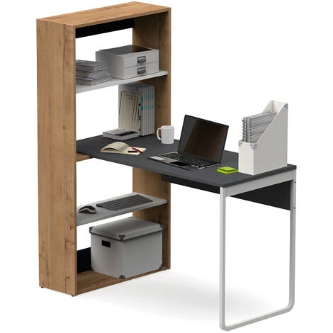 Bureau Angulaire Réversible Coloris Chêne Doré / Gris - Hauteur 143 X Longueur 120 X Profondeur 72 Cm -PEGANE- 3 Bureau Angulaire Réversible Coloris Chêne Doré / Gris - Hauteur 143 X Longueur 120 X Profondeur 72 Cm -PEGANE-