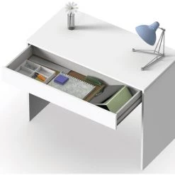 Bureau Avec Tiroir Coloris Blanc - Hauteur 75 X Longueur 100 X Profondeur 50 Cm -PEGANE- -France Bureau Soldes 2022 42853618 4
