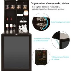 COSTWAY Table Murale Rabattable Pour Cuisine Avec Tableau Noir, Etagère Intégrée 75 X 15.8 X 60.1CM En MDF Marron -France Bureau Soldes 2022 43227236 3