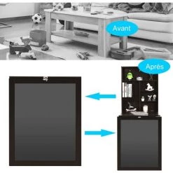 COSTWAY Table Murale Rabattable Pour Cuisine Avec Tableau Noir, Etagère Intégrée 75 X 15.8 X 60.1CM En MDF Marron -France Bureau Soldes 2022 43227236 4
