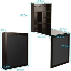 COSTWAY Table Murale Rabattable Pour Cuisine Avec Tableau Noir, Etagère Intégrée 75 X 15.8 X 60.1CM En MDF Marron -France Bureau Soldes 2022 43227236 5
