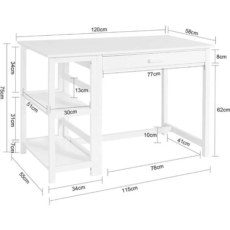 SoBuy FWT71-W Bureau Informatique Table D’étude Bureau D'Ordinateur Avec Grand Plan De Travail, 2 étagères Et 1 Tiroir 5 SoBuy FWT71-W Bureau Informatique Table D’étude Bureau D'Ordinateur Avec Grand Plan De Travail, 2 étagères Et 1 Tiroir – Image 3