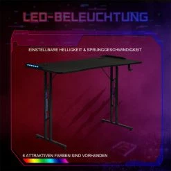 Kartokner Bureau Gaming Bureau Gamer Bureau Pour Gaming PC Informatique Table Desk Tapis Souris Porte Gobelet Support Casque Noir 120 X 60 X 78 Cm Lumières LED Support USB -France Bureau Soldes 2022 43588659 5