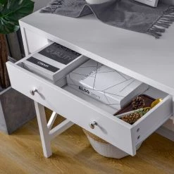 KartoknerBureau D'ordinateur Informatique, Table De Maquillage Avec 1 Tiroirs Table D'étude Table De Travail Meuble De Bureau Pour Ordinateur Portable Table Informatique Durable Pour Maison 100x48x78cm(BxTxH)，blanc -France Bureau Soldes 2022 43588810 2