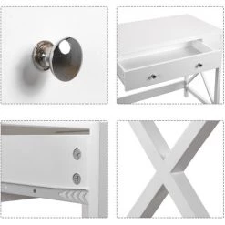 KartoknerBureau D'ordinateur Informatique, Table De Maquillage Avec 1 Tiroirs Table D'étude Table De Travail Meuble De Bureau Pour Ordinateur Portable Table Informatique Durable Pour Maison 100x48x78cm(BxTxH)，blanc -France Bureau Soldes 2022 43588810 3