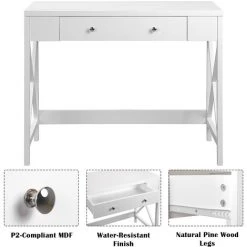 KartoknerBureau D'ordinateur Informatique, Table De Maquillage Avec 1 Tiroirs Table D'étude Table De Travail Meuble De Bureau Pour Ordinateur Portable Table Informatique Durable Pour Maison 100x48x78cm(BxTxH)，blanc -France Bureau Soldes 2022 43588810 4