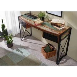 MASSIVMOEBEL24.DE Bureau 135x50 Bois De Récupération Laqué Multicolore INDUSTRIAL #43 - Multicolore -France Bureau Soldes 2022 43589674 2