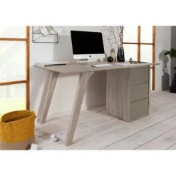 MASSIVMOEBEL24.DE Bureau 160x80 Acacia Laqué Brun Crême TROMSO #003 - Brun