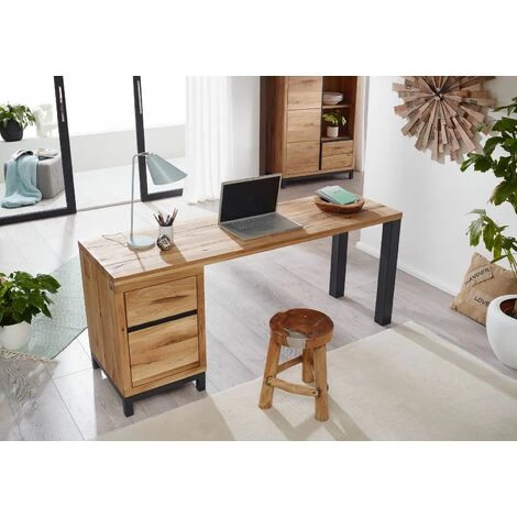 MASSIVMOEBEL24.DE Bureau 220x55 Chêne Sauvage Huilé Bois Naturel VILLANDERS #145 - Nature 4 MASSIVMOEBEL24.DE Bureau 220x55 Chêne Sauvage Huilé Bois Naturel VILLANDERS #145 - Nature – Image 2