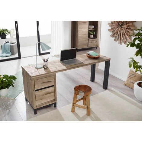 MASSIVMOEBEL24.DE Bureau 220x55 Chêne Sauvage Huilé Bianco VILLANDERS #245 - Brun Clair 4 MASSIVMOEBEL24.DE Bureau 220x55 Chêne Sauvage Huilé Bianco VILLANDERS #245 - Brun Clair – Image 2