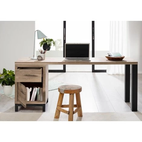 MASSIVMOEBEL24.DE Bureau 220x55 Chêne Sauvage Huilé Bianco VILLANDERS #245 - Brun Clair 5 MASSIVMOEBEL24.DE Bureau 220x55 Chêne Sauvage Huilé Bianco VILLANDERS #245 - Brun Clair – Image 3