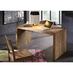 MASSIVMOEBEL24.DE Bureau 148x75 Palissandre Huilé Gris Taupe NATURE GREY #710 - Gris