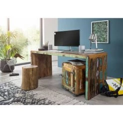MASSIVMOEBEL24.DE Bureau 170x65 Bois De Récupération Laqué Multicolore FREEZY #40 - Multicolore
