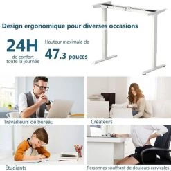 COSTWAY Bureau Assis Debout/ Pied De Bureau Electrique Réglable En Hauteur De 70 à 120 Cm,2 Moteurs,Blanc 10 COSTWAY Bureau Assis Debout/ Pied De Bureau Electrique Réglable En Hauteur De 70 à 120 Cm,2 Moteurs,Blanc -France Bureau Soldes 2022 44017275 4
