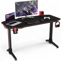 COSTWAY Bureau Gamer Bureau Gaming 140 CM Avec RGB 8 Modes,Modes Flash,Tapis De Souris, 1 Porte-gobelet Et 1 Porte-casque Noir