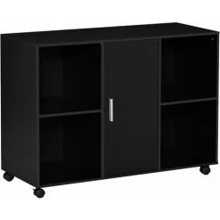 HOMCOM Vinsetto Support D'imprimante - Caisson Organiseur Bureau - 4 Niches, Placard Porte, Grand Plateau - Panneaux Particules Noir