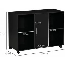 HOMCOM Vinsetto Support D'imprimante - Caisson Organiseur Bureau - 4 Niches, Placard Porte, Grand Plateau - Panneaux Particules Noir -France Bureau Soldes 2022 44066302 3