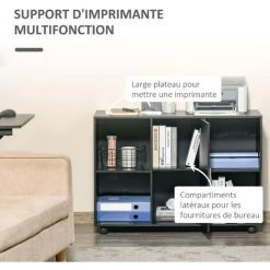 HOMCOM Vinsetto Support D'imprimante - Caisson Organiseur Bureau - 4 Niches, Placard Porte, Grand Plateau - Panneaux Particules Noir -France Bureau Soldes 2022 44066302 5