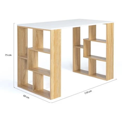 IDMARKET Bureau OHIO Bois Façon Hêtre Et Plateau Blanc 7 IDMARKET Bureau OHIO Bois Façon Hêtre Et Plateau Blanc – Image 5