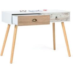 IDMARKET Bureau 2 Tiroirs BAHIA Scandinave -France Bureau Soldes 2022 44457421 4