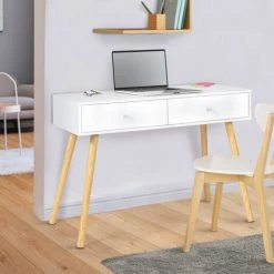 IDMARKET Bureau D'appoint Console 2 Tiroirs EMMIE Scandinave Bois Blanc -France Bureau Soldes 2022 44457424 5