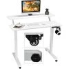 GOPLUS Table De Bureau ?lectrique Réglable En Hauteur 77-137CM,Bureau Assis-Debout à 2 ?tages, Avec Moteur, Table Informatique De 2 Couches Avec Support De Moniteur (Blanc)