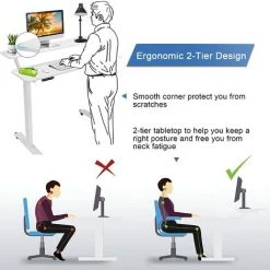 GOPLUS Table De Bureau ?lectrique Réglable En Hauteur 77-137CM,Bureau Assis-Debout à 2 ?tages, Avec Moteur, Table Informatique De 2 Couches Avec Support De Moniteur (Blanc) -France Bureau Soldes 2022 44753755 3