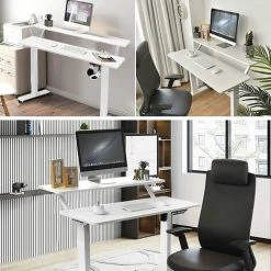 GOPLUS Table De Bureau ?lectrique Réglable En Hauteur 77-137CM,Bureau Assis-Debout à 2 ?tages, Avec Moteur, Table Informatique De 2 Couches Avec Support De Moniteur (Blanc) -France Bureau Soldes 2022 44753755 5