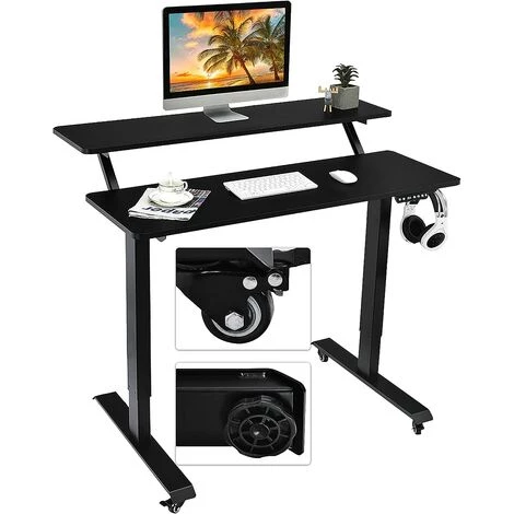 GOPLUS Table De Bureau ?lectrique Réglable En Hauteur 77-137CM,Bureau Assis-Debout à 2 ?tages, Avec Moteur, Table Informatique De 2 Couches Avec Support De Moniteur (Noir) 3 GOPLUS Table De Bureau ?lectrique Réglable En Hauteur 77-137CM,Bureau Assis-Debout à 2 ?tages, Avec Moteur, Table Informatique De 2 Couches Avec Support De Moniteur (Noir)