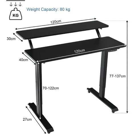 GOPLUS Table De Bureau ?lectrique Réglable En Hauteur 77-137CM,Bureau Assis-Debout à 2 ?tages, Avec Moteur, Table Informatique De 2 Couches Avec Support De Moniteur (Noir) 4 GOPLUS Table De Bureau ?lectrique Réglable En Hauteur 77-137CM,Bureau Assis-Debout à 2 ?tages, Avec Moteur, Table Informatique De 2 Couches Avec Support De Moniteur (Noir) – Image 2