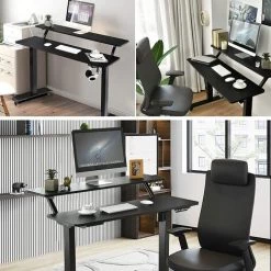 GOPLUS Table De Bureau ?lectrique Réglable En Hauteur 77-137CM,Bureau Assis-Debout à 2 ?tages, Avec Moteur, Table Informatique De 2 Couches Avec Support De Moniteur (Noir) 11 GOPLUS Table De Bureau ?lectrique Réglable En Hauteur 77-137CM,Bureau Assis-Debout à 2 ?tages, Avec Moteur, Table Informatique De 2 Couches Avec Support De Moniteur (Noir) -France Bureau Soldes 2022 44770820 5