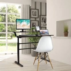 GOPLUS Bureau Assis Debout Réglable En Hauteur Manuelle 88-126CM Avec Manivelle,Poste De Travail Réglable à Manivelle Avec ?tagères,pour PC, Ordinateur Portable (avec ?tagère, Marron) -France Bureau Soldes 2022 44770822 3