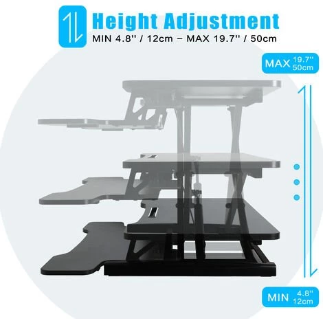 TODECO Bureau Debout Assis à Hauteur Réglable91*40Cm,Bureau Assis Debout Manuel Avec Plateau Clavier,Ergonomique Bureau Réglable,Noir - Noir 4 TODECO Bureau Debout Assis à Hauteur Réglable91*40Cm,Bureau Assis Debout Manuel Avec Plateau Clavier,Ergonomique Bureau Réglable,Noir - Noir – Image 2