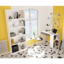 CAESAROO Bureau 101x50 Cm Blanc Mat Et Gris Anthracite Avec Un Tiroir | Blanc Et Gris Anthracite -France Bureau Soldes 2022 44916708 3